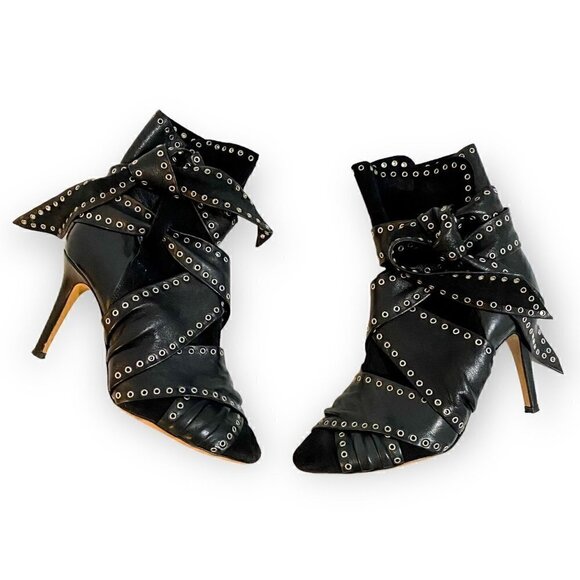 Isabel Marant  Alease  Black Leather and Suede Tie Around Ankle Boots, Size 37EU - Picture 1 of 15